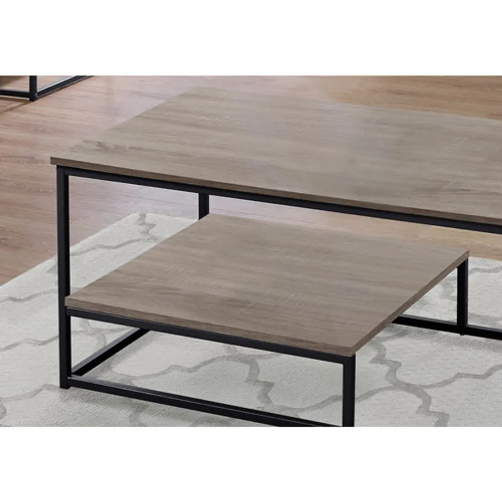 Monarch Contemporary 3-Piece Coffee Table & End Tables Set with Half Shelves - Taupe/Black