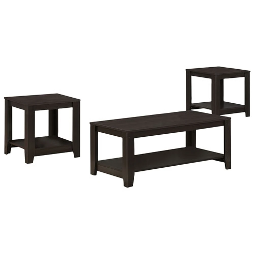 Monarch Contemporary 3-Piece Coffee Table & End Tables Set with Shelves