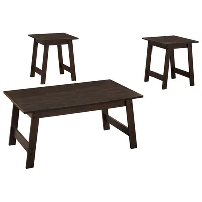 Monarch Angled-Leg Contemporary 3-Piece Coffee Table & End Tables Set - Cappuccino