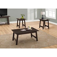 Monarch Angled-Leg Contemporary 3-Piece Coffee Table & End Tables Set - Cappuccino