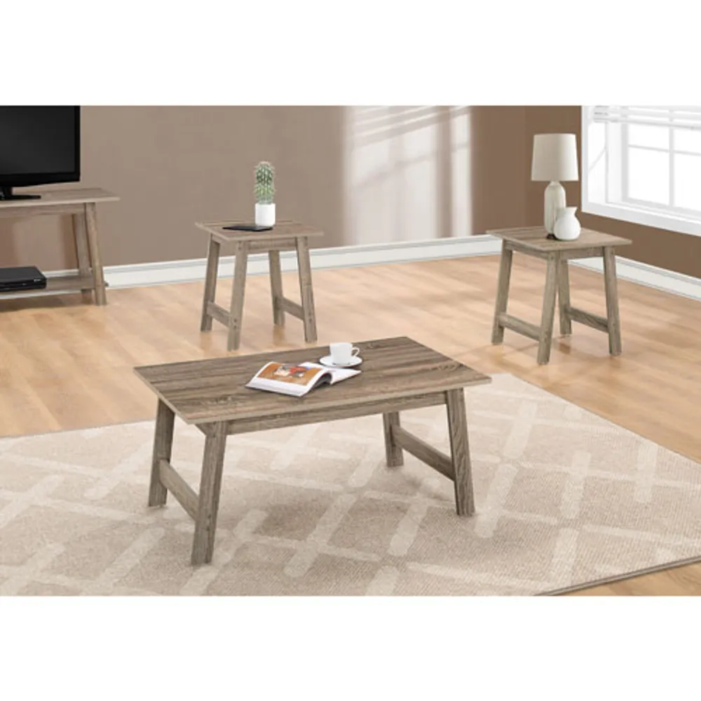Monarch Contemporary 3-Piece Coffee Table & End Tables Set - Grey Taupe