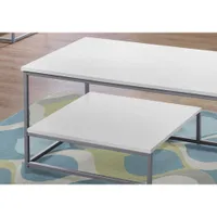 Monarch Contemporary 3-Piece Coffee Table & End Tables Set with Half Shelves - White/Silver