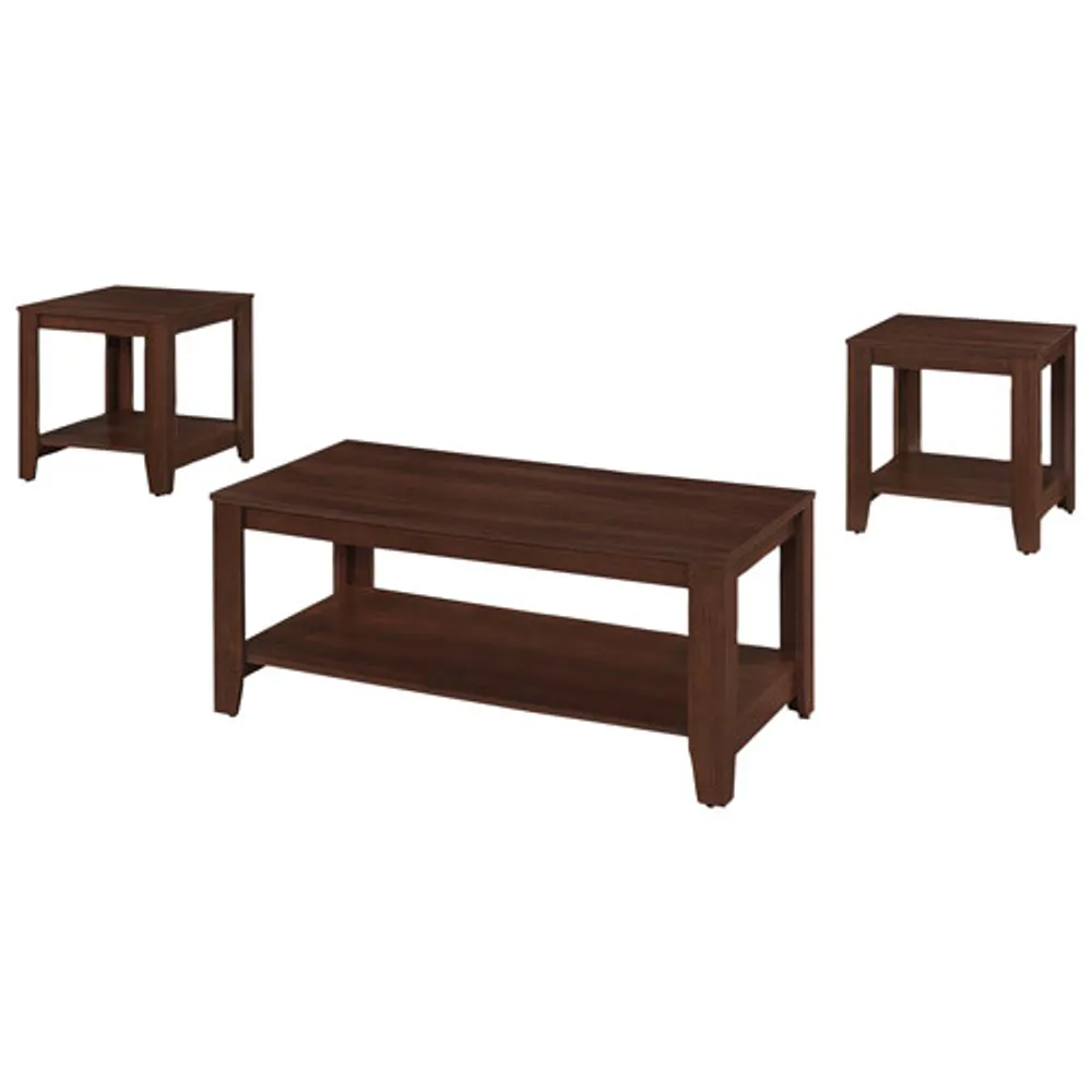 Monarch Contemporary 3-Piece Coffee Table & End Tables Set with Shelves - Cherry