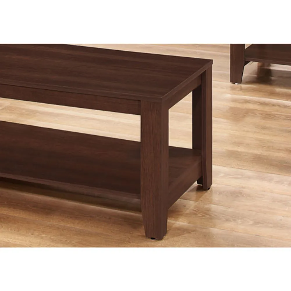 Monarch Contemporary 3-Piece Coffee Table & End Tables Set with Shelves - Cherry