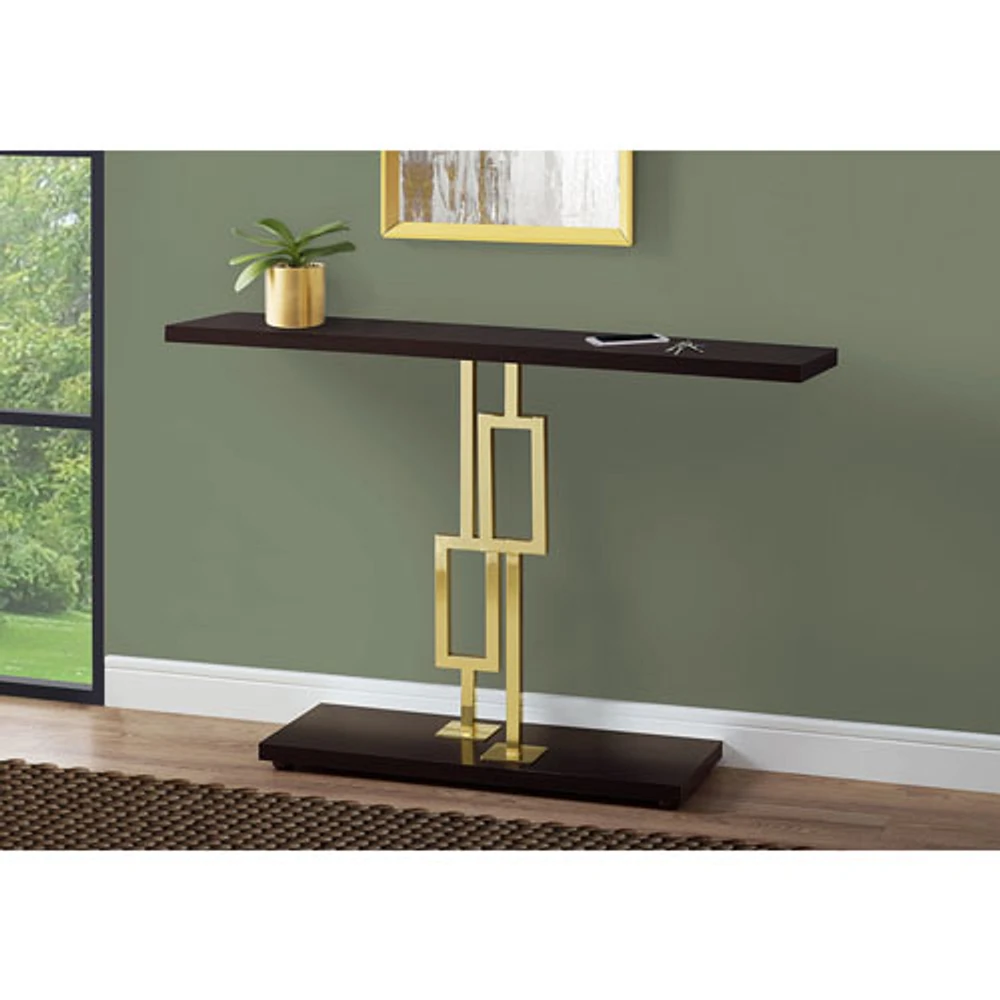 Monarch Modern Rectangular Console Accent Table with Geometric Base - Cappuccino