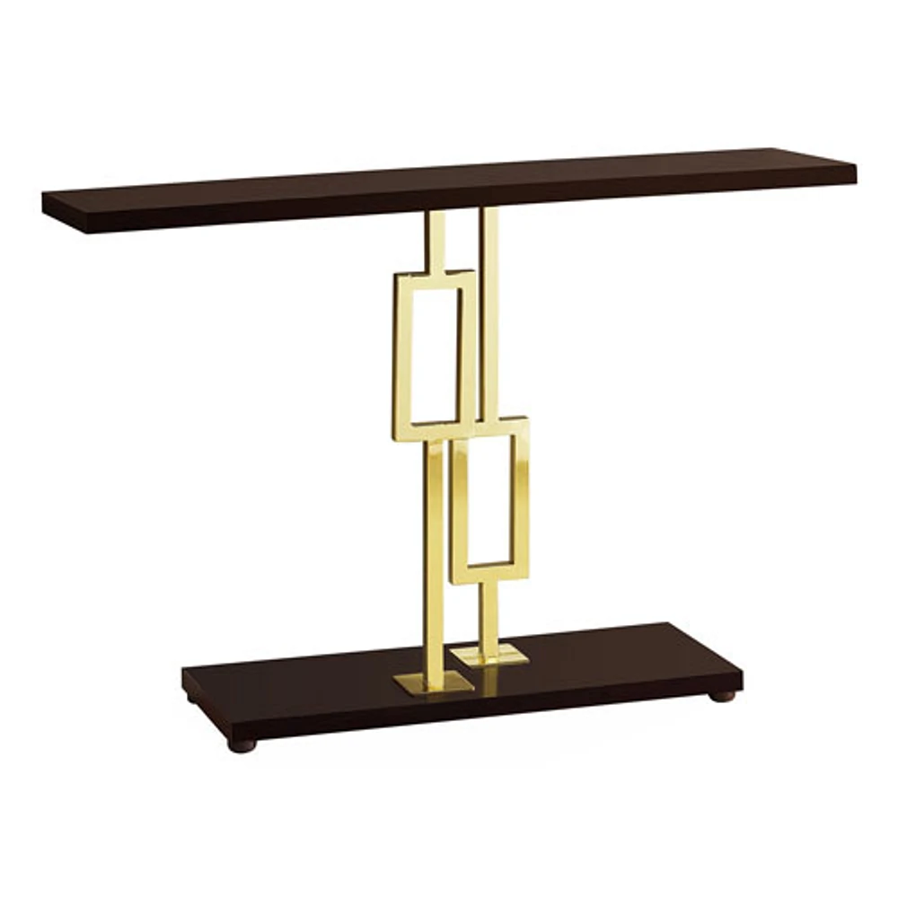 Monarch Modern Rectangular Console Accent Table with Geometric Base - Cappuccino