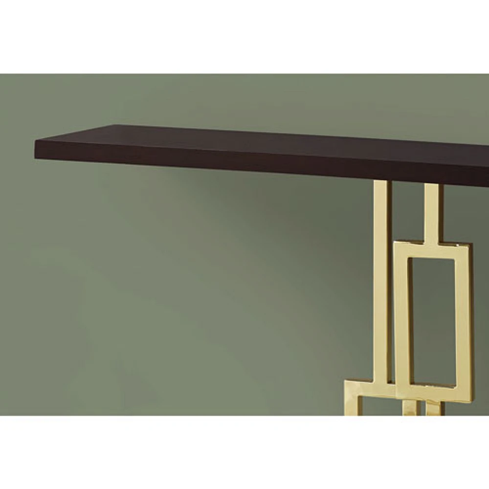 Monarch Modern Rectangular Console Accent Table with Geometric Base - Cappuccino