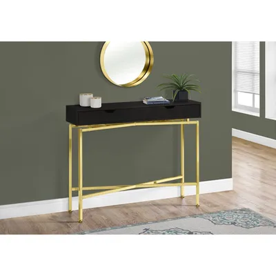 Monarch Modern Rectangular Console Table with Drawer - Cappucino/Gold