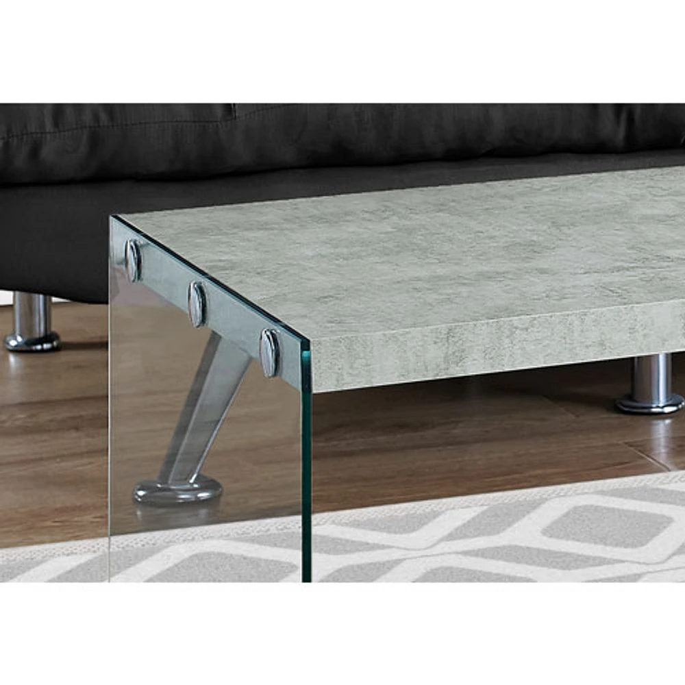 Monarch Modern Rectangular Coffee Table with Tempered Glass Side - Grey