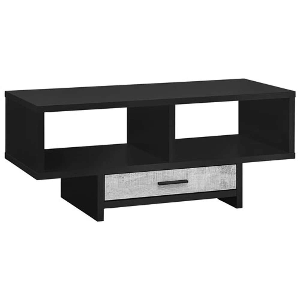 Monarch Modern Rectangular Coffee Table with Cubbies & Drawer - Black/Rustic Grey