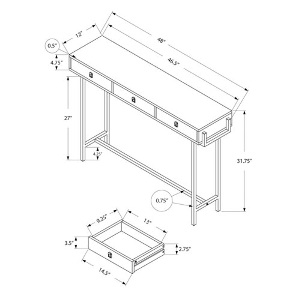 Monarch Modern Rectangular Three-Drawer Console Accent Table