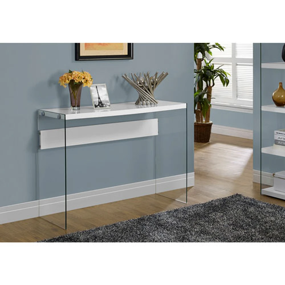 Monarch Modern Rectangular Glass Side Console Table - White