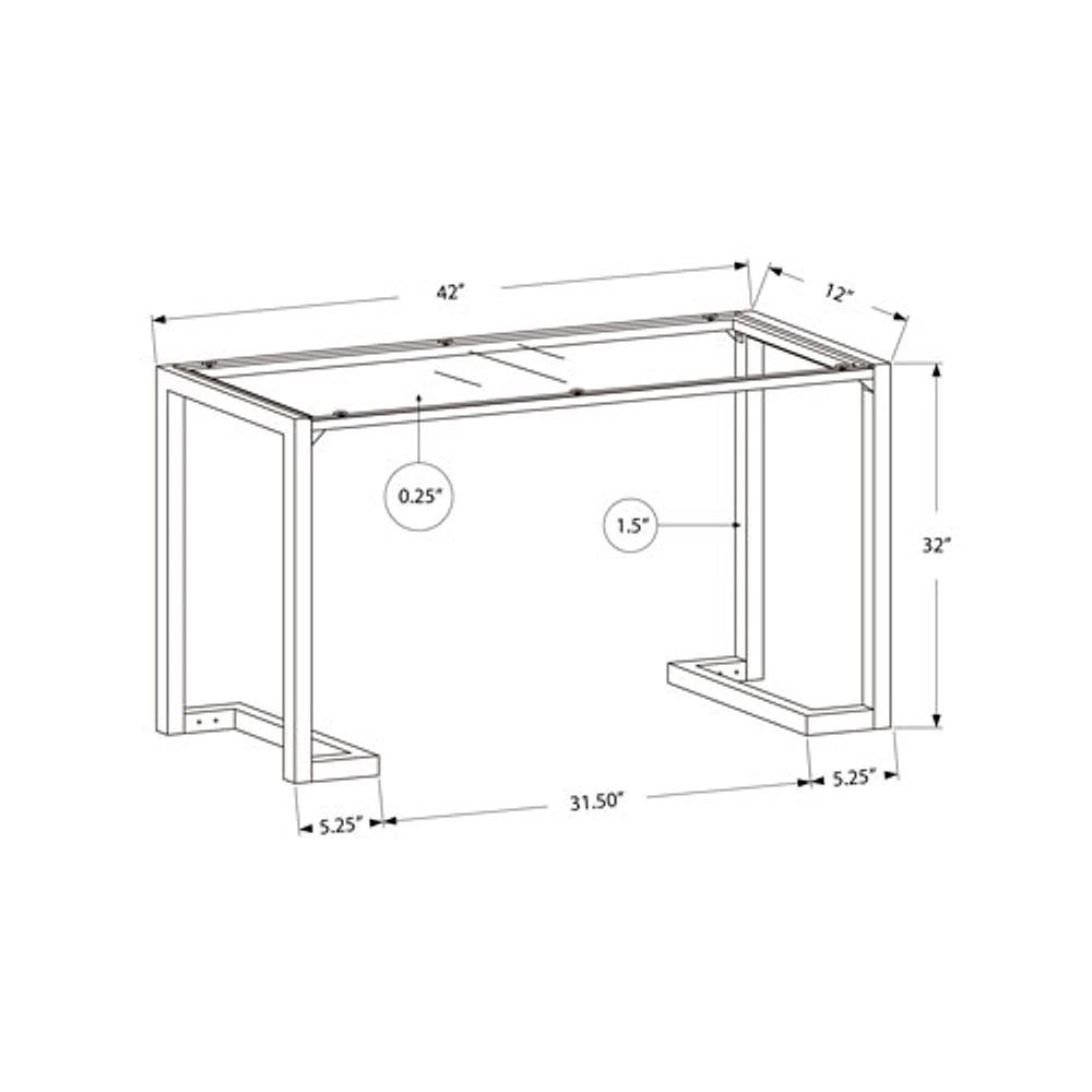 Monarch Modern Rectangular Glass Top Console Accent Table - Black