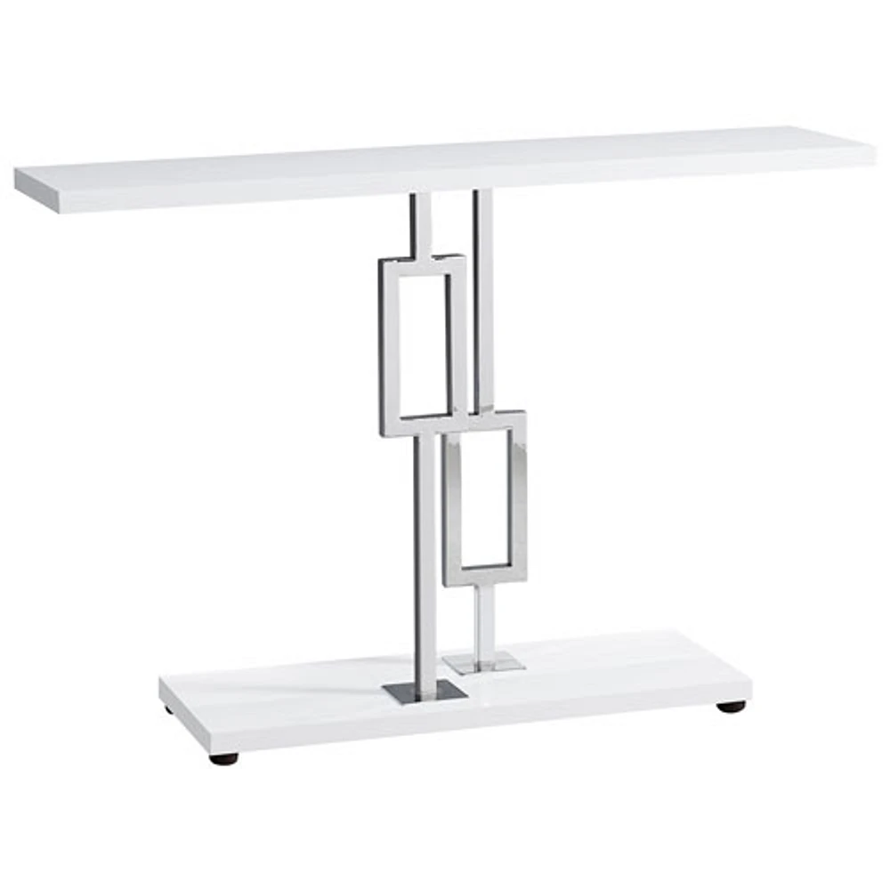 Table d'appoint rectangulaire moderne avec base chromée de Monarch - Blanc