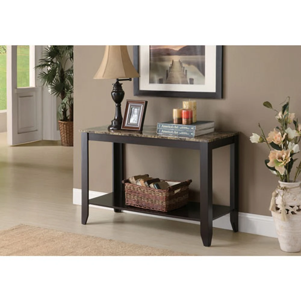 Monarch Contemporary Rectangular Marble-look Console Sofa Table - Cappuccino