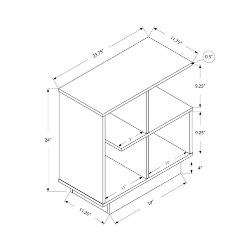 Monarch Modern Open Concept Shelves Rectangular Side Accent Table