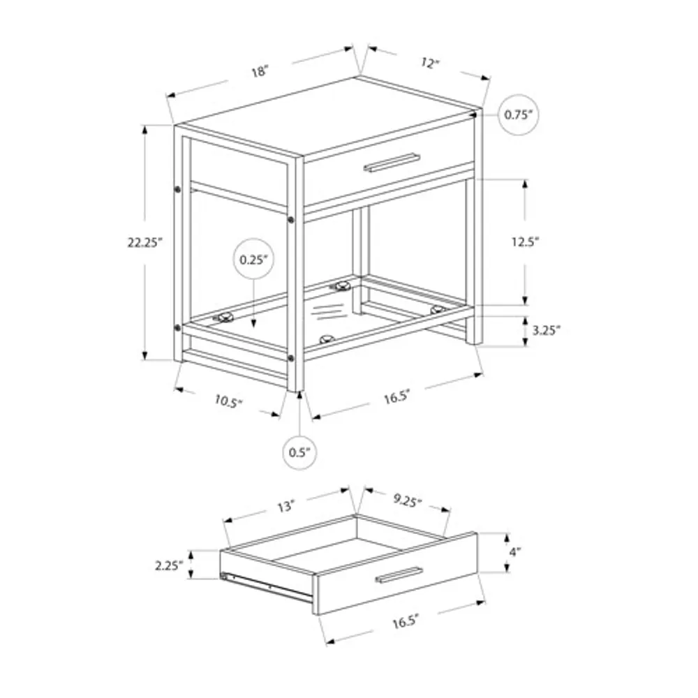 Monarch Modern Rectangular Drawer Accent Table - Black