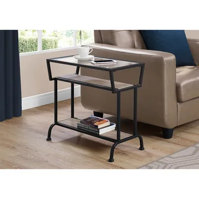 Monarch Modern Rectangular End Table with 2 Shelves - Dark Taupe/Black/Glass
