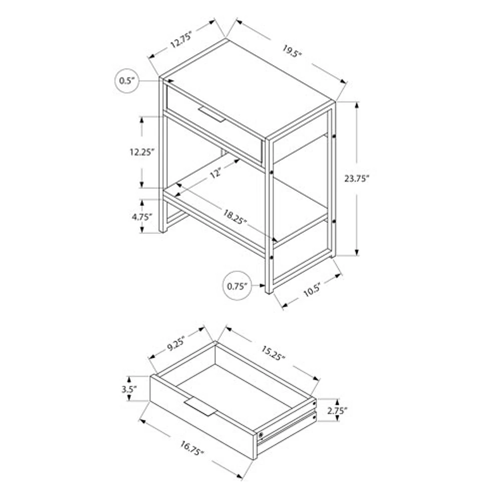 Table d'extrémité rectangulaire moderne avec tiroir et tablette de Monarch