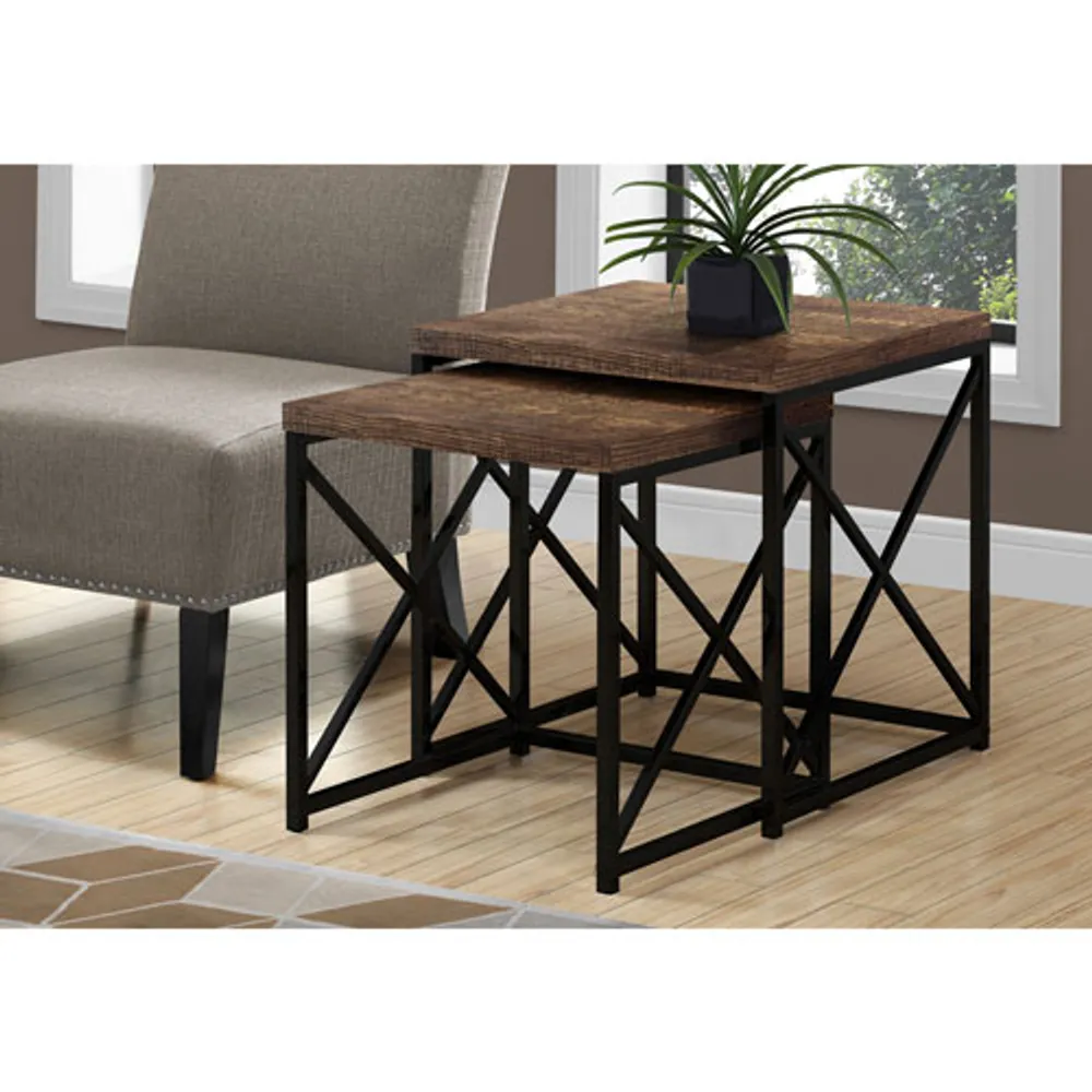 Monarch Modern 2-Piece Nesting Table Set - Brown/Black