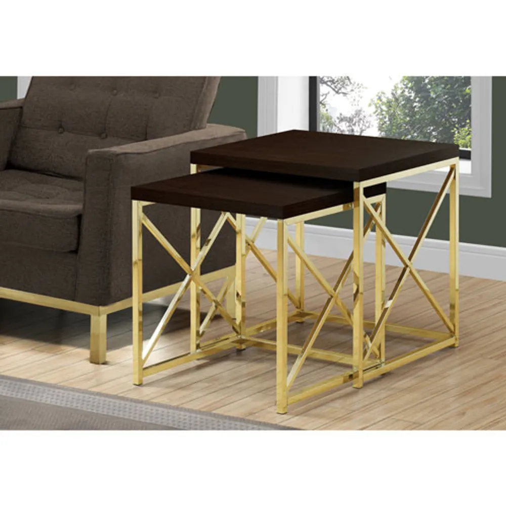 Monarch Modern 2-Piece Nesting Table Set - Cappucino/Gold