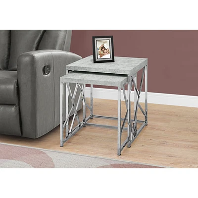 Monarch Modern 2-Piece Nesting Table Set - Grey/Chrome