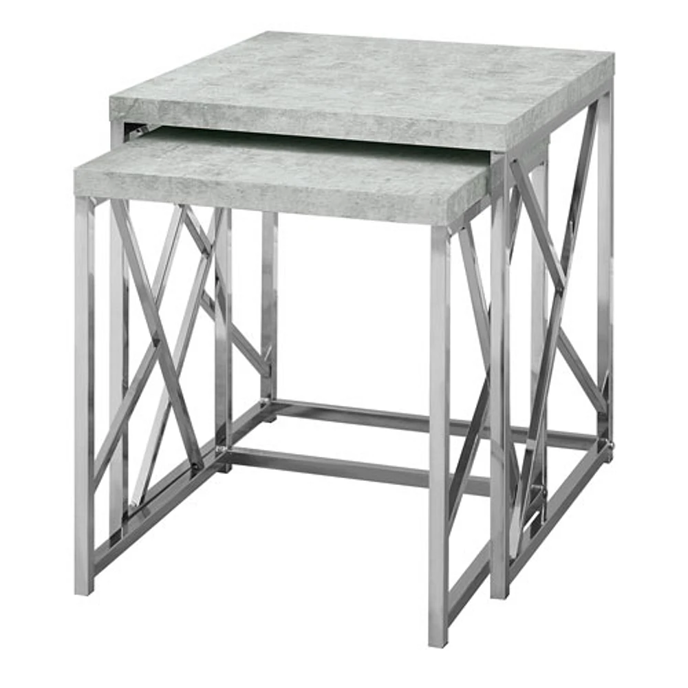 Monarch Modern 2-Piece Nesting Table Set - Grey/Chrome