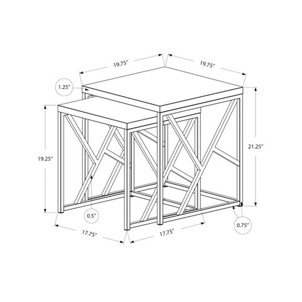 Monarch Modern 2-Piece Nesting Table Set - Grey/Chrome