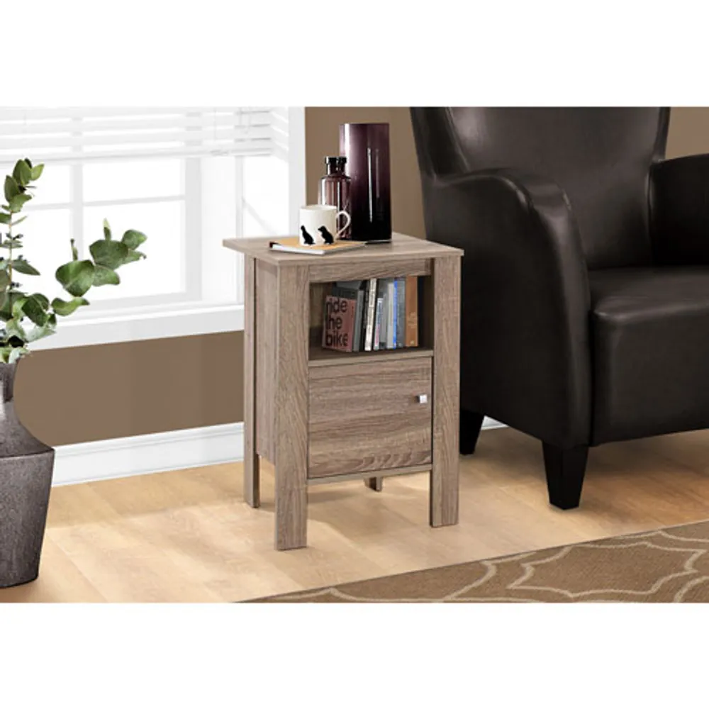 Monarch Contemporary Square End Table with Shelf & Cabinet - Dark Taupe