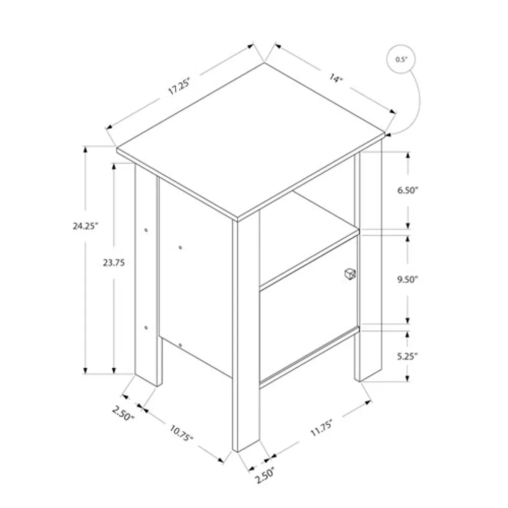 Table d'extrémité contemporaine carrée de Monarch avec tablette et armoire - Taupe foncé