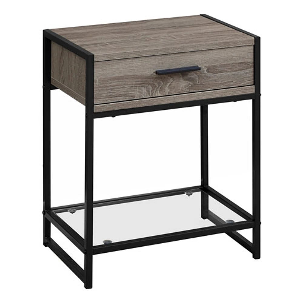 Monarch Modern Rectangular End Table with Drawer & Glass Shelf