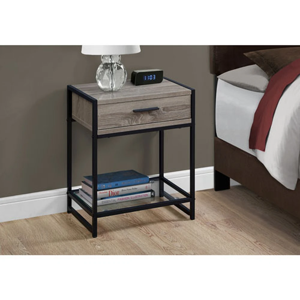 Monarch Modern Rectangular End Table with Drawer & Glass Shelf