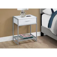 Monarch Modern Rectangular End Table with Drawer & Glass Shelf - White/Grey