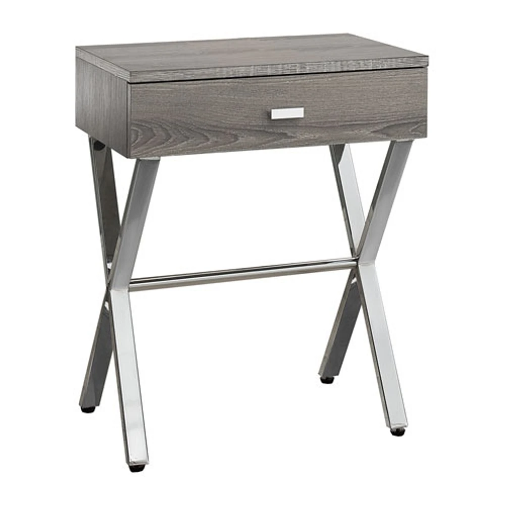 Monarch Modern Rectangular End Table with Drawer - Dark Taupe/Chrome