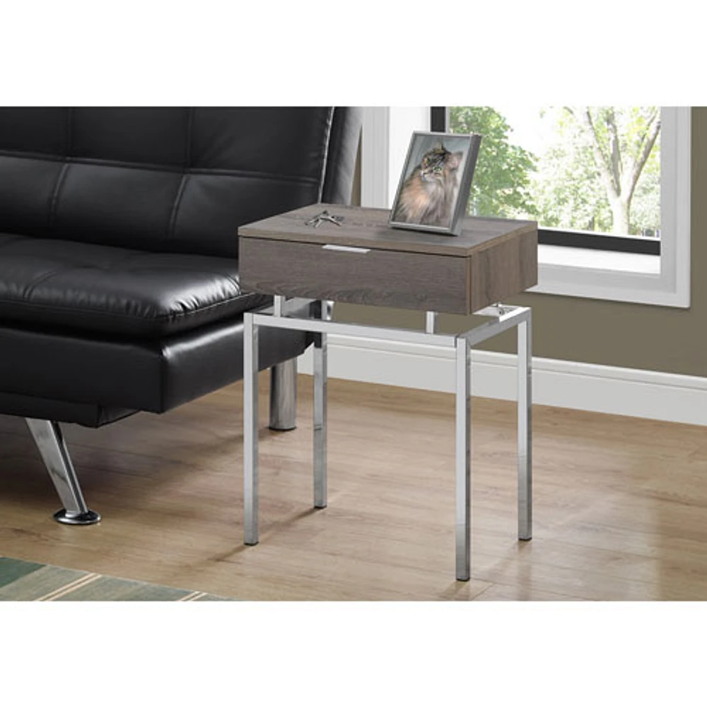 Table d'extrémité rectangulaire moderne avec tiroir de Monarch - Taupe foncé/Chromé