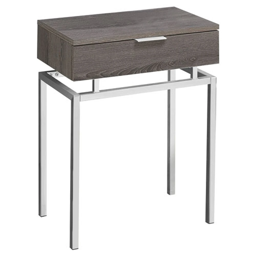 Monarch Modern Rectangular End Table with Drawer - Dark Taupe/Chrome