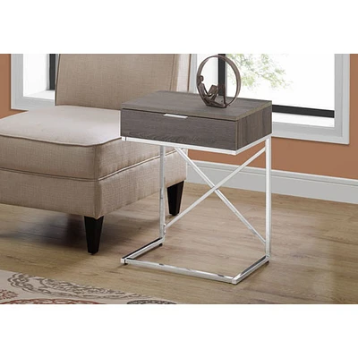 Table d'appoint rectangulaire moderne avec rangement de Monarch - Taupe foncé/Chrome