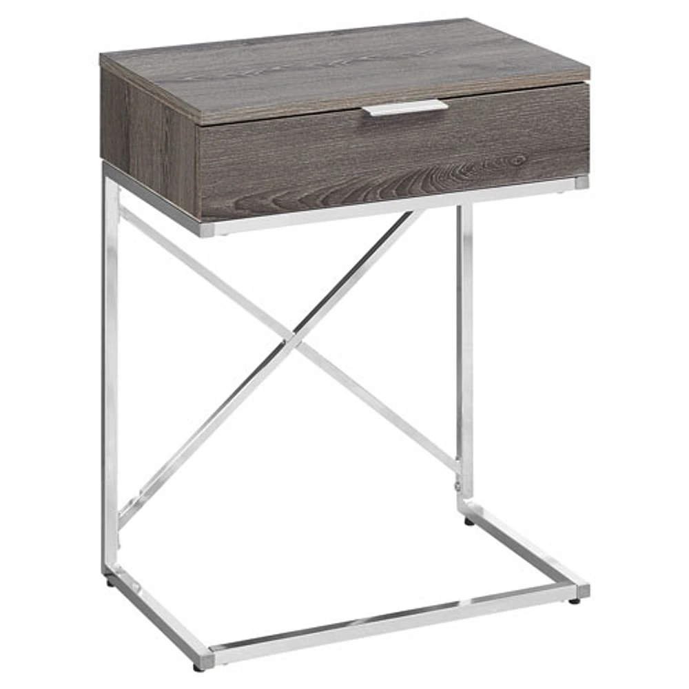 Table d'appoint rectangulaire moderne avec rangement de Monarch - Taupe foncé/Chrome