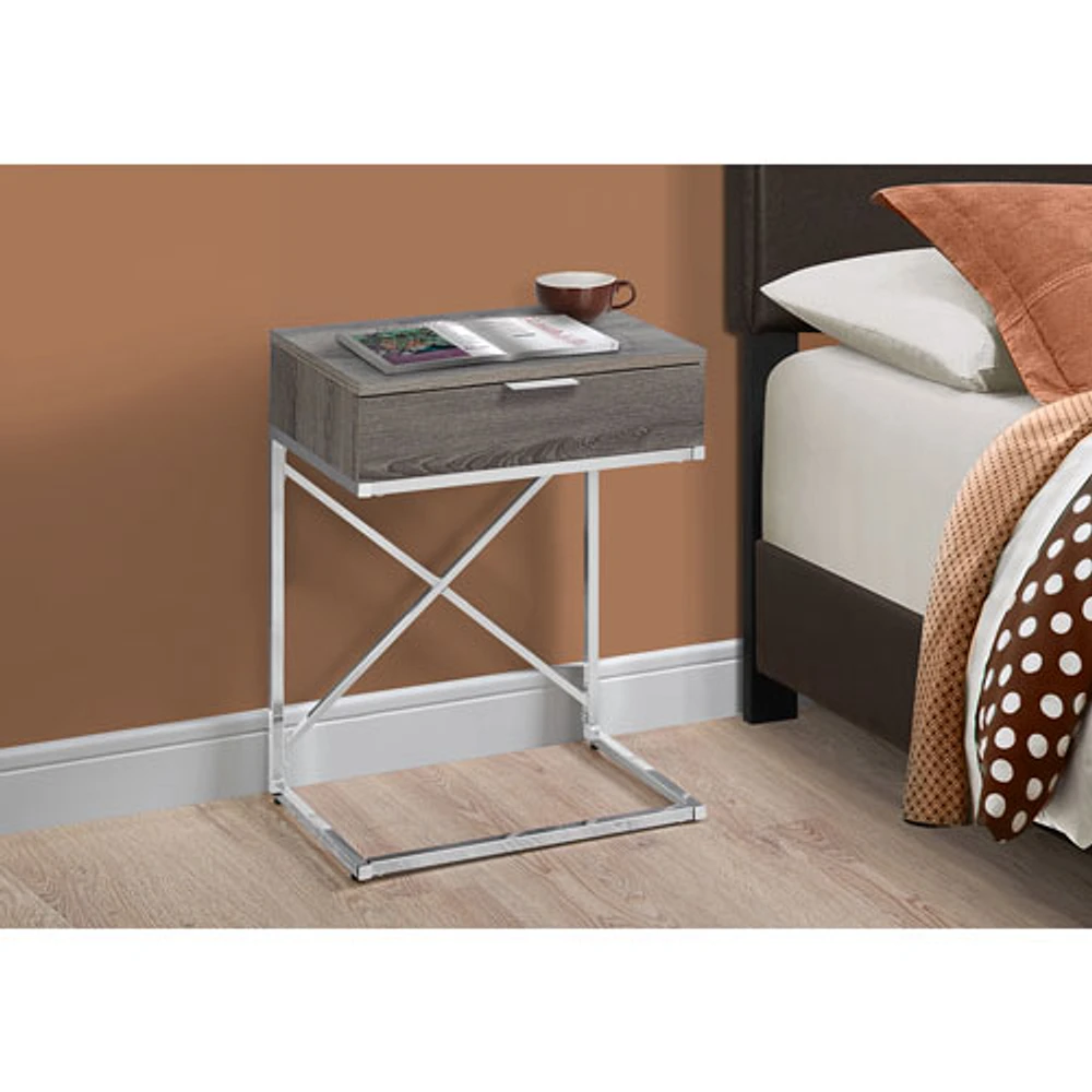 Table d'appoint rectangulaire moderne avec rangement de Monarch - Taupe foncé/Chrome