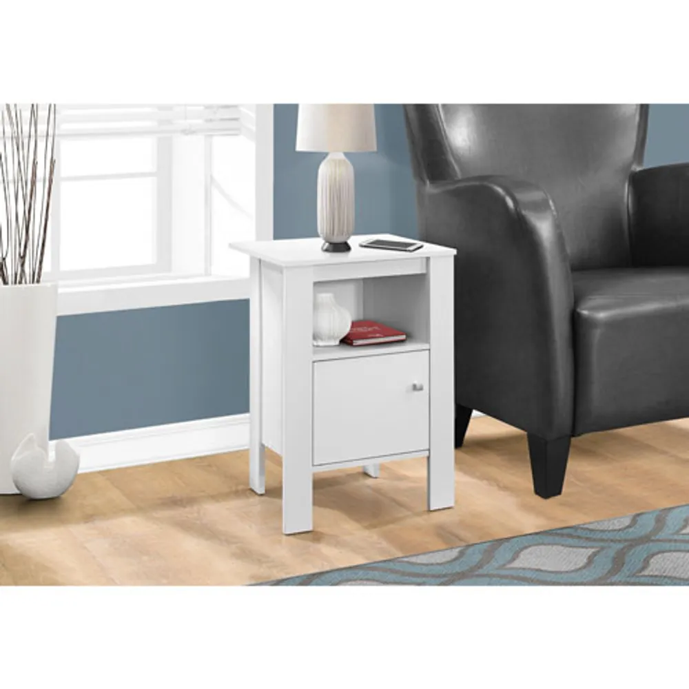 Monarch Contemporary Square End Table with Open Shelf and Cabinet - White