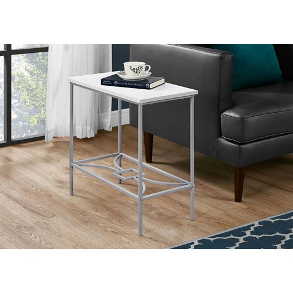 Monarch Contemporary Rectangular End Table - White/Silver