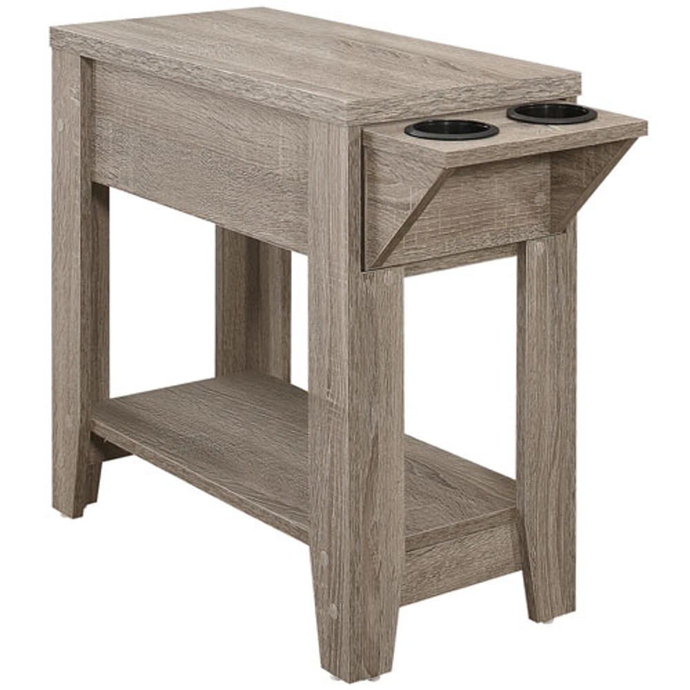 Monarch Modern Rectangular Side Accent Table with Cup Holders - Taupe