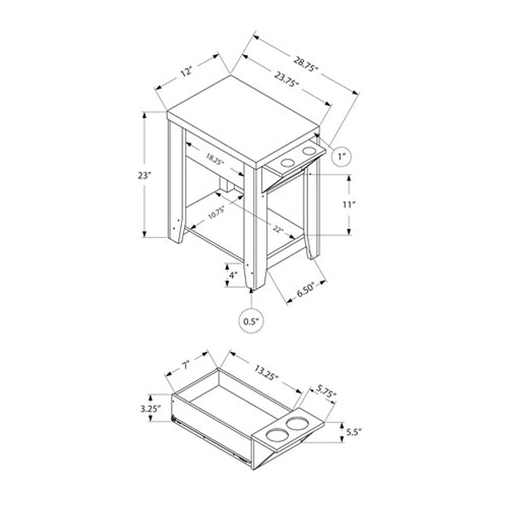 Monarch Modern Rectangular Side Accent Table with Cup Holders - Taupe