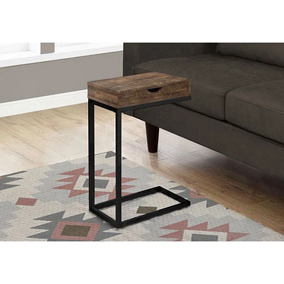 Monarch Modern Rectangular C-Shape End Table With Drawer - Brown/Black