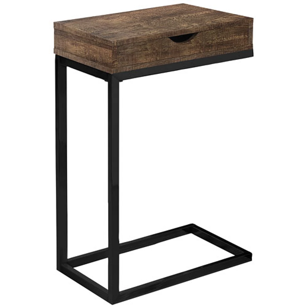 Monarch Modern Rectangular C-Shape End Table With Drawer - Brown/Black