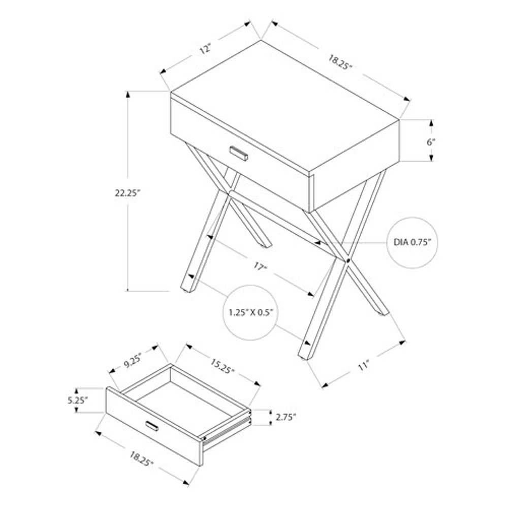 Table de bout rectangulaire moderne avec rangement de Monarch