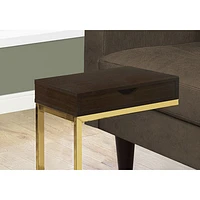 Monarch Modern Rectangular C-Shape End Table With Drawer - Cappuccino/Gold