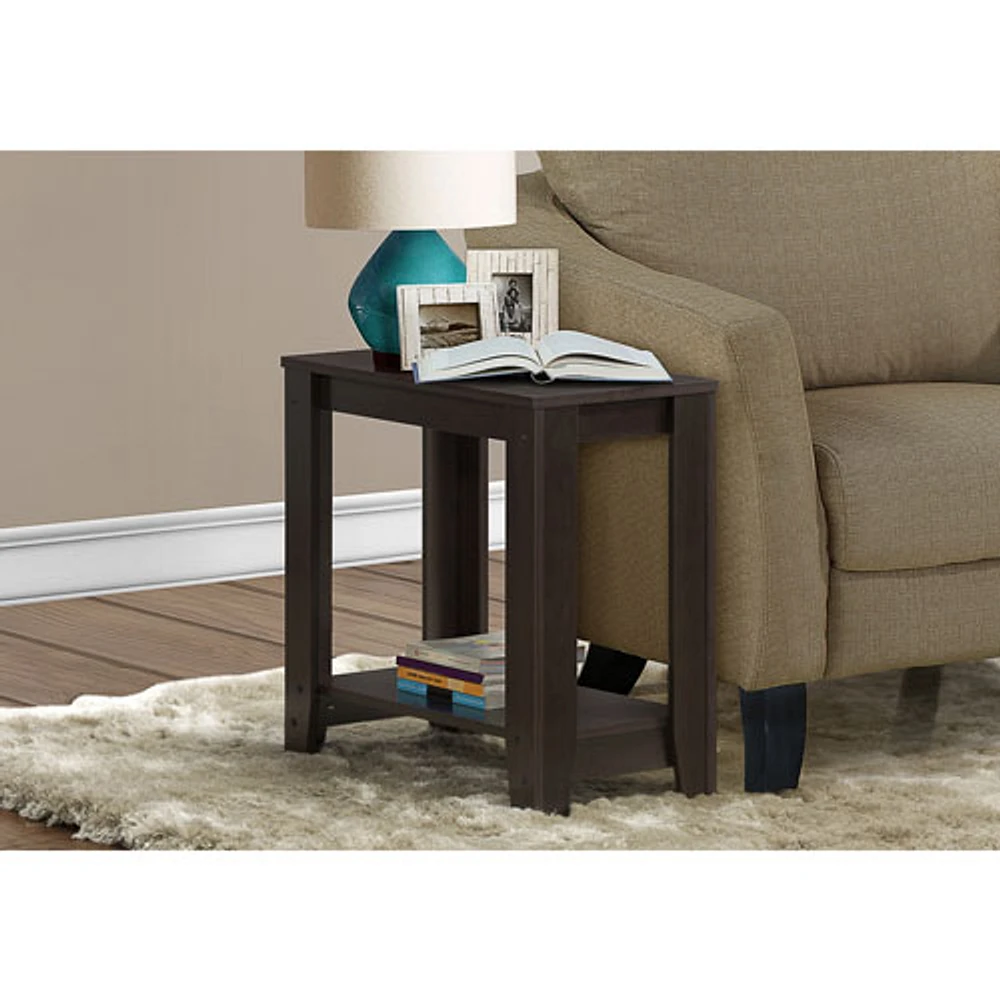 Monarch Contemporary Rectangular End Table with Shelf - Cappuccino