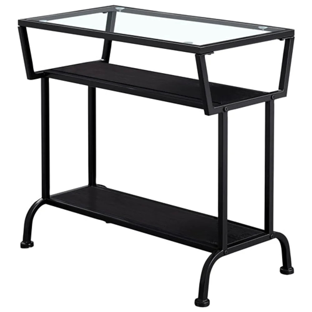 Monarch Modern Rectangular End Table With Tempered Glass Top and 2 Shelves