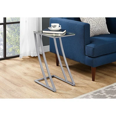 Monarch Contemporary Rectangular End Table With Tempered Glass Top - Silver